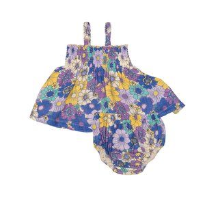Angel Dear Smocked Top & Bloomer Retro Cosmo Floral 12-18M Organic Baby Girl